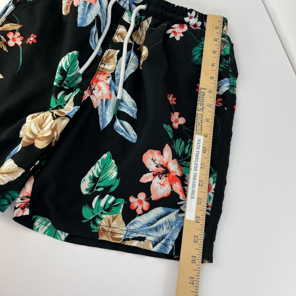 No Boundaries Men's Swim Trunks Small‎ Black Tropical Floral Drawstring Lined - Picture 6 of 7